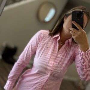 Ralph Lauren Polo Pink and White Slim Stretch Shirt
